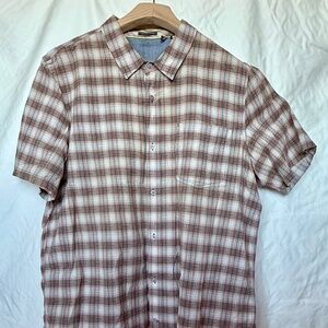 Toad & Co Men's XL Short Sl Button Up Organic Cotton Shirt Brown colors